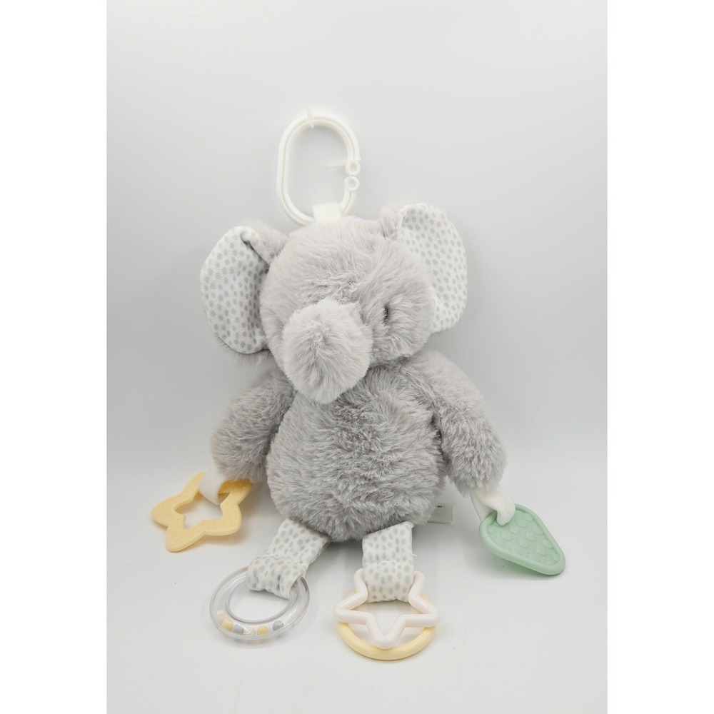 Dreamgro Grey Elephant Plush Baby Activity Toy Stroller Teether Rattle 10 Inch
